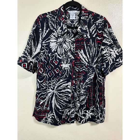 City Blues by Koret Women's Abstract Tropical Button Up 100% Cotton Top, Size PL - Picture 1 of 3